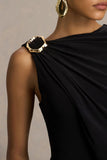 Cressida Black Asymmetric Neck Maxi Dress With Cape And Gold Detail