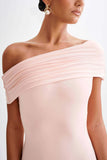 Cassandra Off Shoulder Slinky Maxi Dress Pale Pink