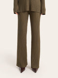 Olive Ribbed Knit Straight Leg Trousers