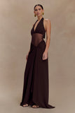 Jonna Chiffon And Mesh Maxi Dress Dark Chocolate