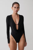 Ren Cowl Long Sleeve Slinky Bodysuit Black