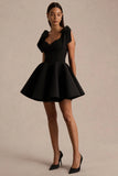 Hestia Black Sweetheart Neck Mini Dress With Bow Sleeves