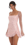Sequin Flare Long Sleeve Dress in Pink