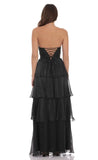Corset Ruffle Strapless Maxi Dress in Black