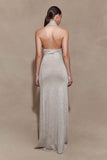 Elma Lurex Knit Halter Maxi Dress Silver