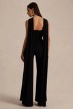 Mindy Black Twist Halter Neck Jumpsuit With Cape