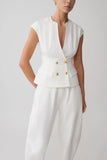 Oriana Linen Button Vest White