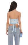 Tie Dye Mesh Cutout Strapless Top in Blue