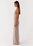 Tula Beaded Mesh Maxi Dress Silver Diamante