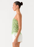 Sea Garden Beaded Strapless Top Green