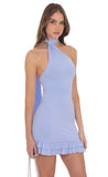 Scarf Halter Ruffle Dress in Periwinkle Blue
