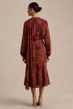 Sabina Rust Devore Plunge Neck Midi Dress