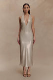 Carnation Sequin Halter Midi Dress Gold