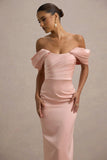 Annita Light Pink Satin Bardot Maxi Dress