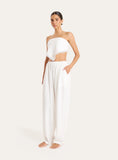 White Linen Blend Tie Back Bandeau Crop Scarf Top