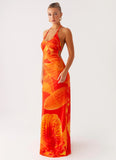 Palawan Mesh Maxi Dress Orange Floral