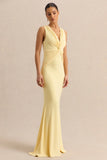 Holly Lemon Plunge Neck Maxi Dress With Twist Detail