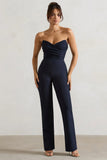 Bellezza Navy Bandeau Corset Wide Leg Jumpsuit