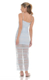 Dotted Mesh Ruched Maxi Dress in Baby Blue