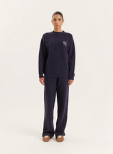 Navy Knitted Straight Leg Trousers