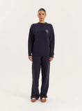 Navy Knitted Straight Leg Trousers