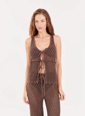 Chocolate Tie Front Crochet Top