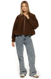 Brookie Brown Suedette Cuff Sleeve Bomber Jacket