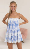 Pleated Baby Doll Dress in Blue and White