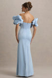 Allie Powder Blue Puff Bardot Maxi Dress