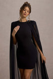 Elysium Black Bodycon Mini Dress With Chiffon Cape