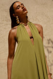 Zyon Green High Neck Maxi Dress with Cut Out Details