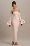 Myah Pink Bandeau Long Sleeve Maxi Dress With Puff Cuffs