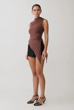Suong High Neck Gathered Top Mocha