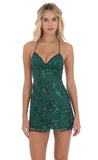 Sequin Embroidered Open Back Dress in Green