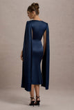 Nalda Navy Square Neck Midi Dress With Cape Sleeves