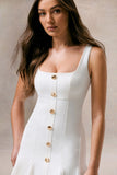 Love Yourself White Square Neck Mini Dress With Buttons