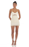 Dotted Mesh Ruched Dress in Cream