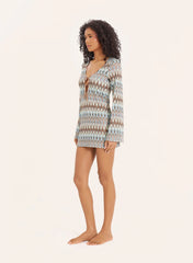 Abstract Chevron Print Knitted Keyhole Mini Dress