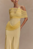 Gabrielle Slinky And Mesh Maxi Dress Lemon