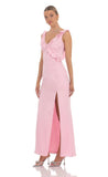 Satin V Neck Open Back Maxi Dress in Pink