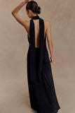 Juliet Slinky Maxi Dress With Scarf Black