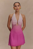 Malakhai Chiffon Halter Mini Dress Ombre Pink
