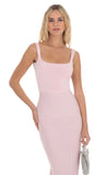 Square Neck Open Back Maxi Dress in Pink