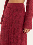 Burgundy Cable Knitted Maxi Skirt
