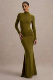 Reid Green Long Sleeve Gathered Maxi Dress