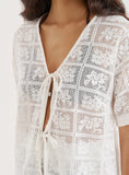 White Crochet Lace Tie Front Top