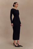 Culver Draped Twist Knit Midi Dress Black