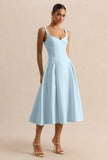 Greta Powder Blue Sweetheart Neck Midi Dress