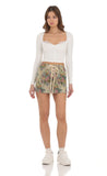 Ribbed Lace Long Sleeve Top in White