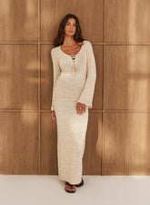 Beige Knitted Maxi Skirt